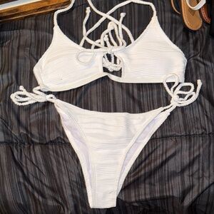 White Bikini Set with Crisscross Design